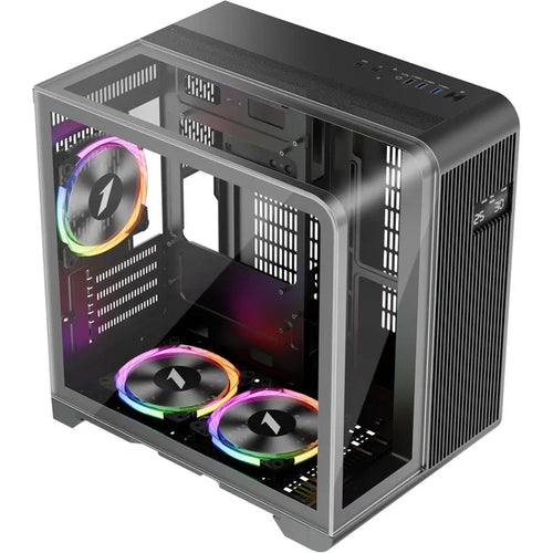 1st Player RT5 ARGB Micro-ATX Dual Chamber PC Gaming Case - Black - PakByte Computers