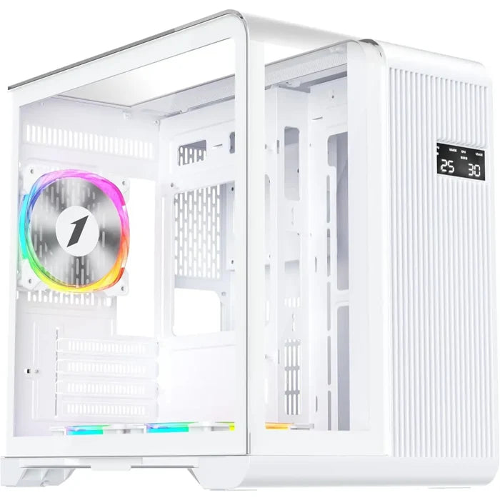1st Player RT5 ARGB Micro-ATX Dual Chamber PC Gaming Case - White - PakByte Computers