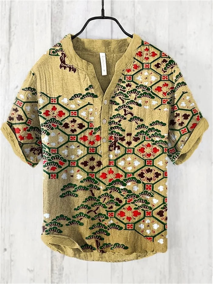 2024 New Men's Linen Shirt Men's Spring and Summer Hawaiian Casual Vacation Style Top 5XL Size