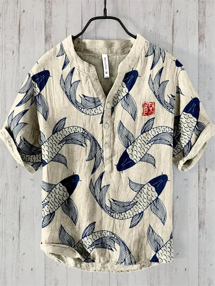 2024 New Men's Linen Shirt Men's Spring and Summer Hawaiian Casual Vacation Style Top 5XL Size