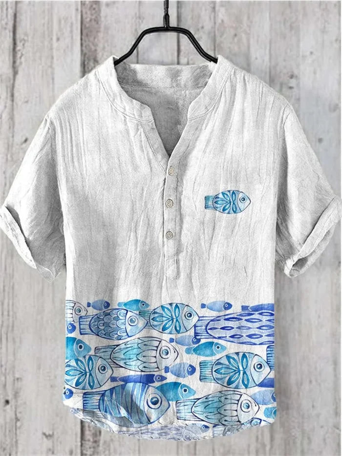 2024 New Men's Linen Shirt Men's Spring and Summer Hawaiian Casual Vacation Style Top 5XL Size