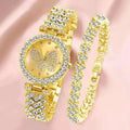 2PCS/Set Fashion Butterfly Dial Women Watches Luxury Rhinestone Quartz Wristwatch Bracelet Set