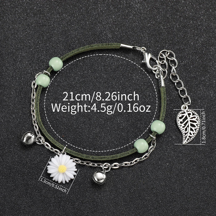 2PCS/Set Fashion Flower Women's Watch Casual Arabic Dial Leather Band Quartz Watches Bracelet Set