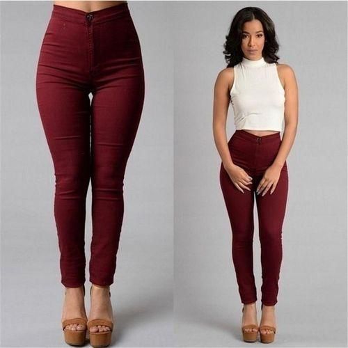 3 Pack Of High Waist Women's Jeans - Black, dark Blue & Maroon.