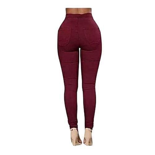 3 Pack Of High Waist Women's Jeans - Black, dark Blue & Maroon.