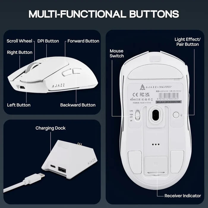 Ajazz AJ139 V2 MC Gaming Mouse with Charging Base - White
