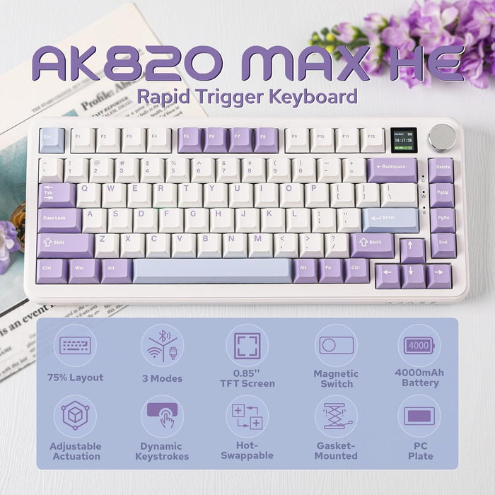 Ajazz AK820 Max HE Hall Effect Magnetic Gaming Keyboard - White - PakByte Computers