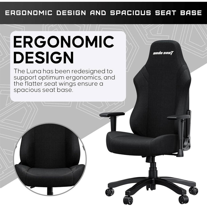 Anda Seat Luna Large Fabric Gaming Chair - Black - PakByte