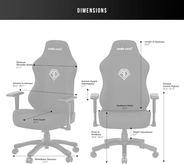 Anda Seat Phantom 3 Fabric Gaming Chair - Gray - PakByte