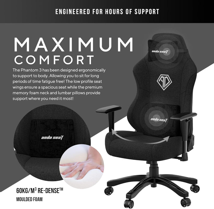 Anda Seat Phantom 3 XL Fabric Gaming Chair - Black - PakByte