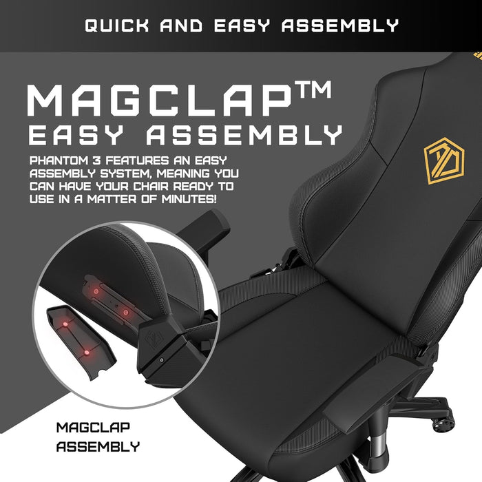 Anda Seat Phantom 3 Leather Gaming Chair - Black/Gold - PakByte