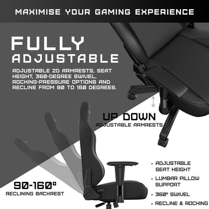 Anda Seat Phantom 3 Leather Gaming Chair - Black/Gold - PakByte