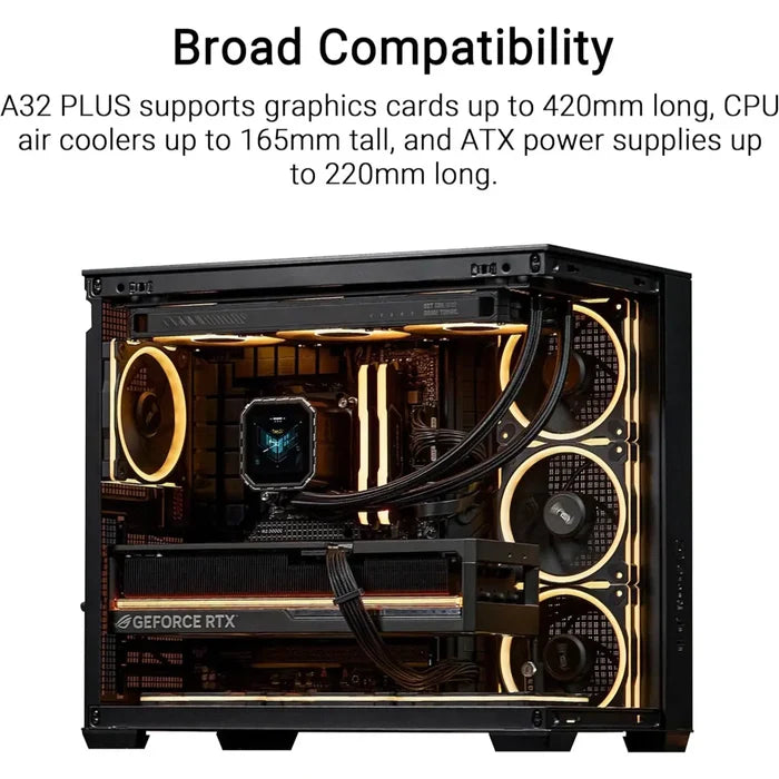 Asus A32 Plus TG ARGB Black Mid-Tower ATX Case - Black - PakByte Computers