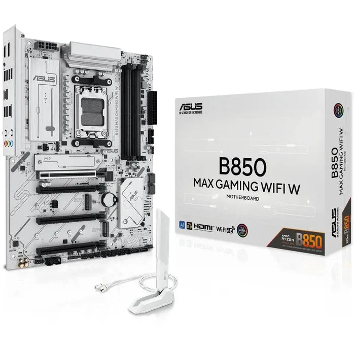 Asus B850 Max Gaming WIFI AMD AM5 ATX Motherboard - White - PakByte Computers