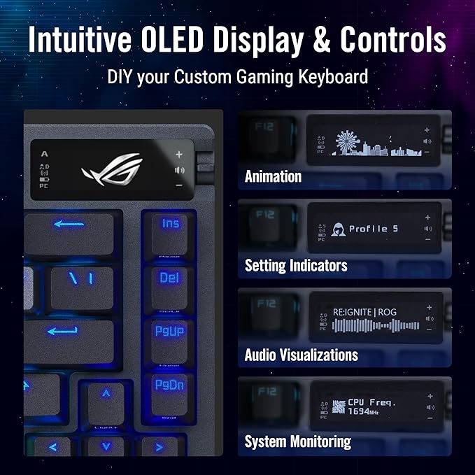 ASUS ROG Azoth 75% Wireless DIY Gaming Keyboard with OLED Display and Hot-Swappable NX Red Switches - PakByte Computers