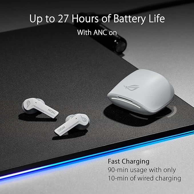 ASUS ROG Cetra True Wireless Gaming Headphones - Low Latency, IPX4, Wireless Charging - White - PakByte Computers