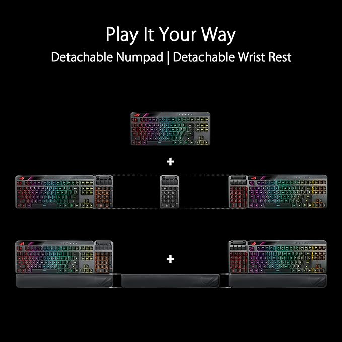 ASUS ROG Claymore II Wireless RGB Modular Gaming Keyboard with Detachable Numpad and RX Red Switches - PakByte Computers