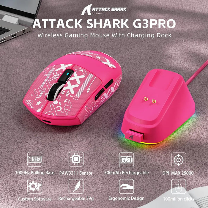Attack Shark G3 Pro Wireless Gaming Mouse - Berry Red