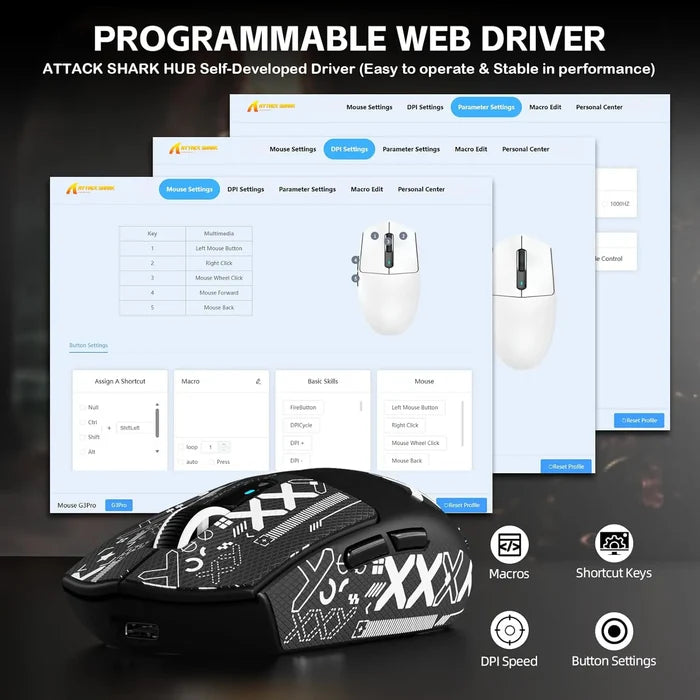 Attack Shark G3 Pro Wireless Gaming Mouse with Charging Dock - Black - PakByte Computers