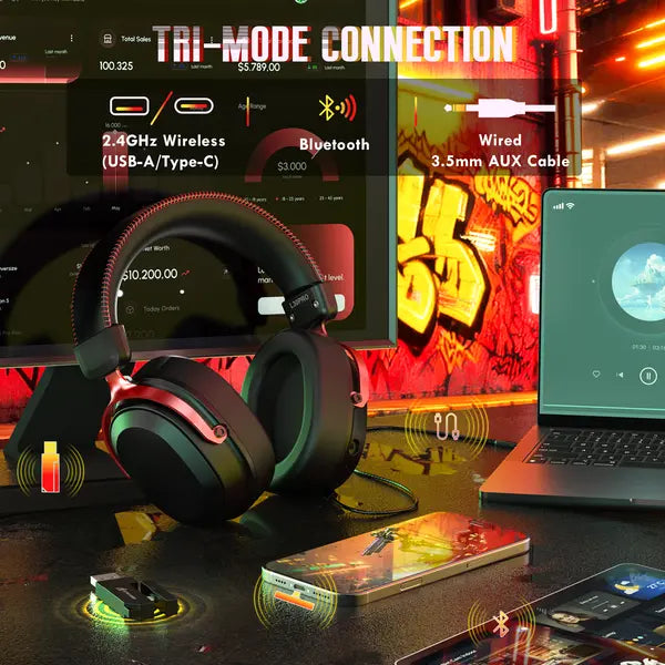 Attack Shark L30 Pro Wireless Gaming Headset - Black/Red