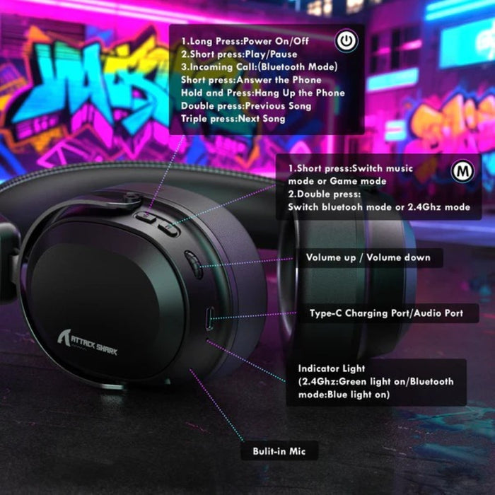 Attack Shark L30 Pro Wireless Gaming Headset – Black