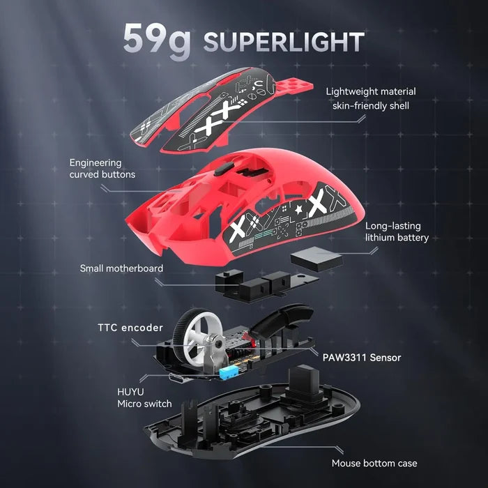 Attack Shark R1 Wireless Gaming Mouse - Red