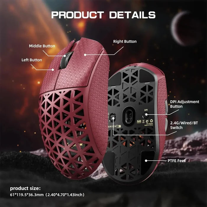 Attack Shark R5 Ultra 8K Carbon Fiber Wireless Gaming Mouse - Red - PakByte Computers