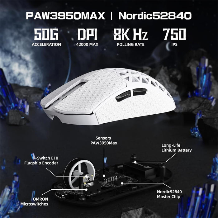 Attack Shark R5 Ultra 8K Carbon Fiber Wireless Gaming Mouse - White - PakByte Computers