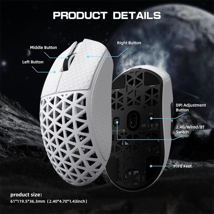 Attack Shark R5 Ultra 8K Carbon Fiber Wireless Gaming Mouse - White - PakByte Computers