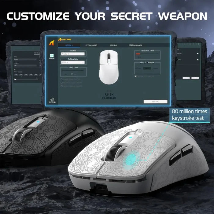 Attack Shark R6  Tri-Mode Wireless Gaming Mouse - White