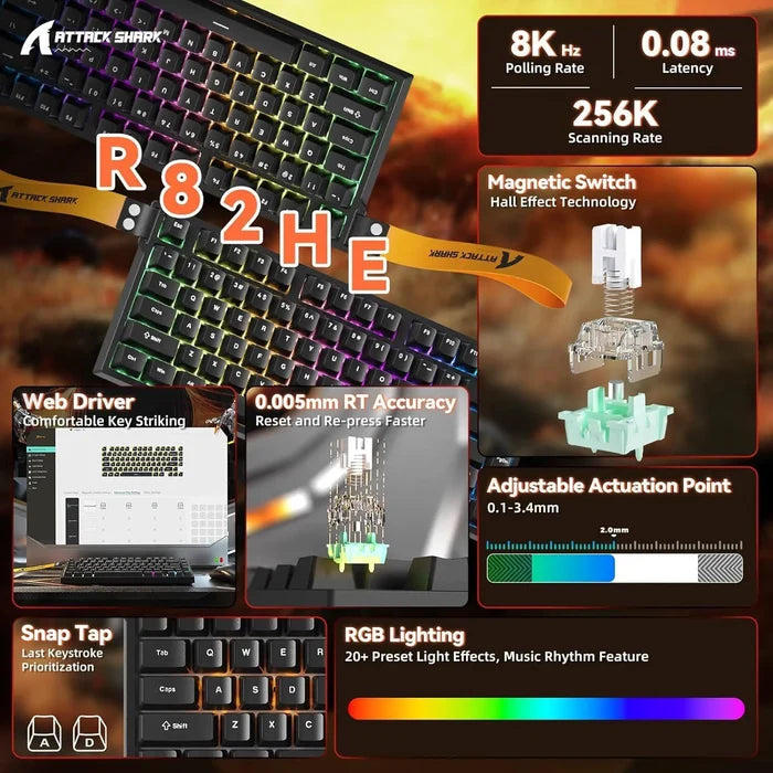 Attack Shark R82 HE Rapid Trigger TKL Wired Gaming Keyboard - Black - PakByte Computers