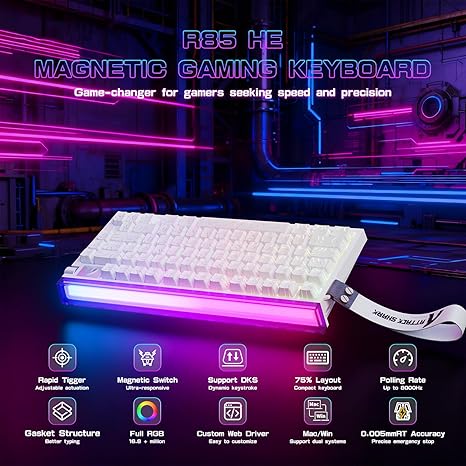 Attack Shark R85 HE 75% Wired Mechanical Keyboard - White (Contour) - PakByte Computers