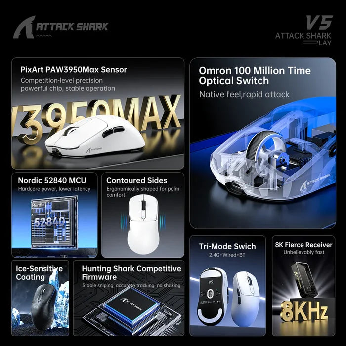 Attack Shark V5 Ultra-Light Gaming Mouse - White - PakByte Computers