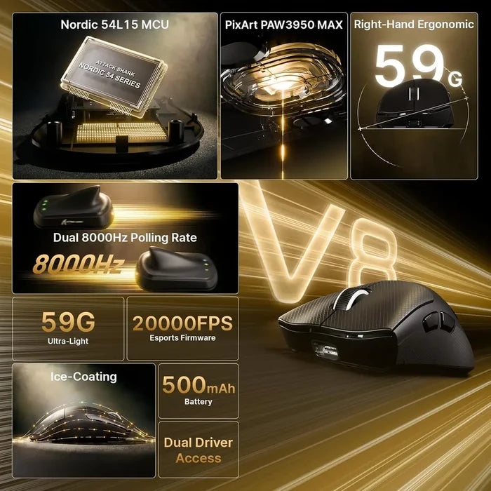 Attack Shark V8 8K Wireless Gaming Mouse - Black