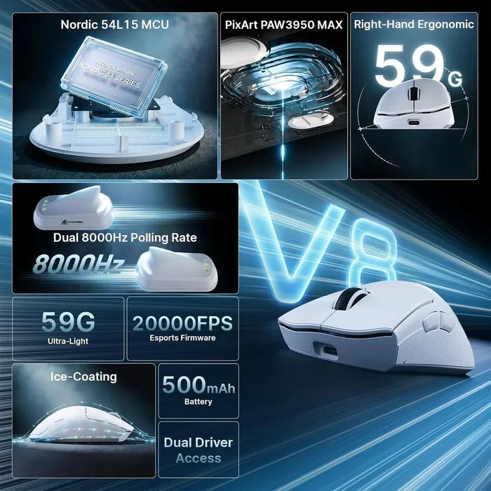 Attack Shark V8 8K Wireless Gaming Mouse - White