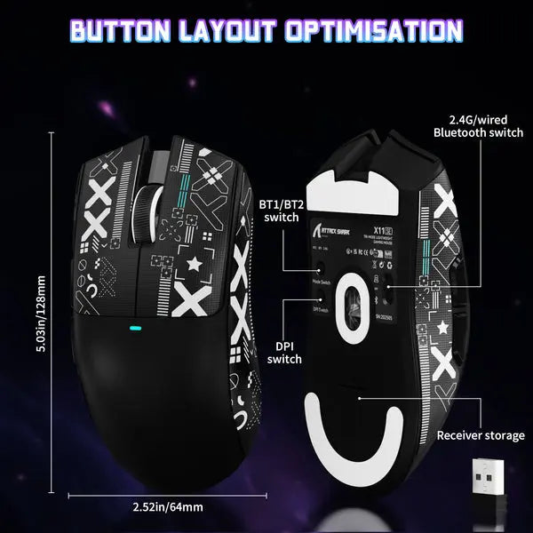Attack Shark X11 SE Wireless Gaming Mouse - Black - PakByte Computers