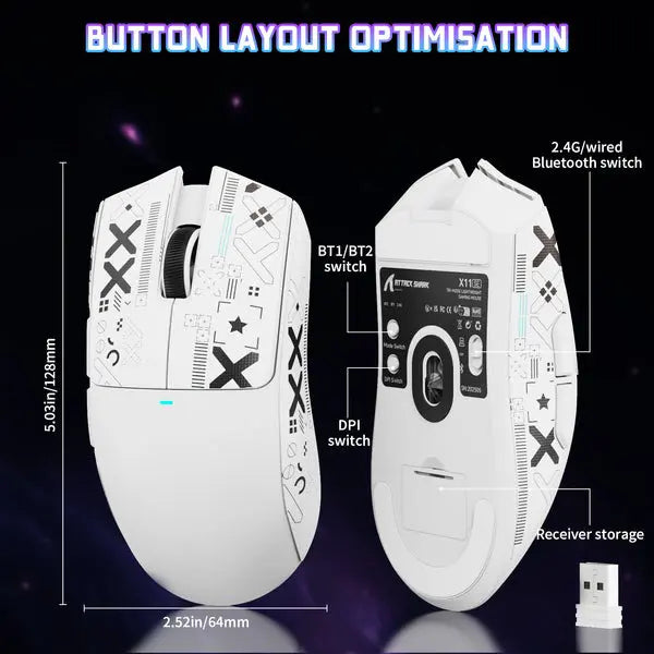Attack Shark X11 SE Wireless Gaming Mouse - White - PakByte Computers