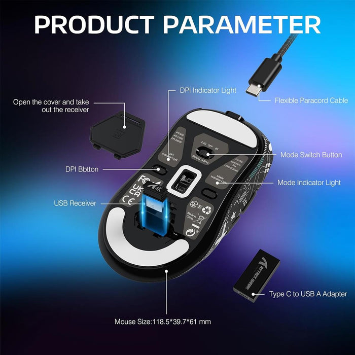 Attack Shark X3 Pro 4K/8K Wireless Gaming Mouse - Black - PakByte Computers