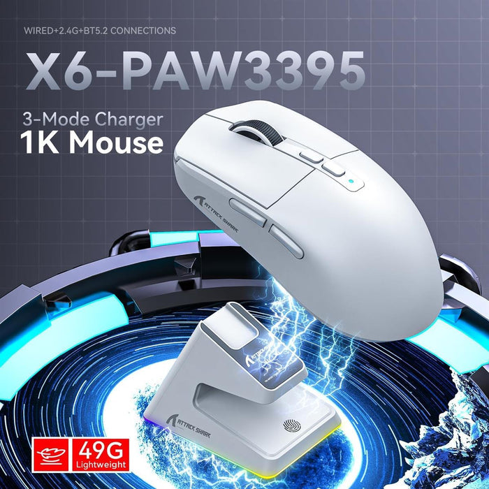 Attack Shark X6 Wireless Gaming Mouse - White - PakByte Computers