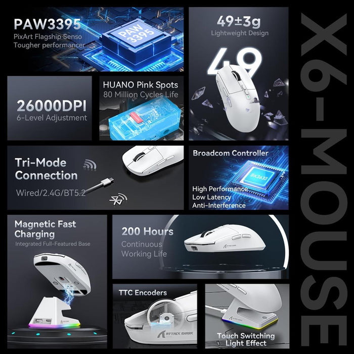 Attack Shark X6 Wireless Gaming Mouse - White - PakByte Computers