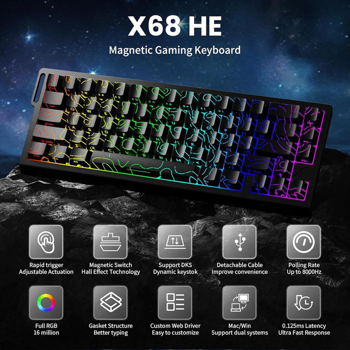 Attack Shark X68 HE 60% Wired Gaming Keyboard - Black Contours - PakByte Computers