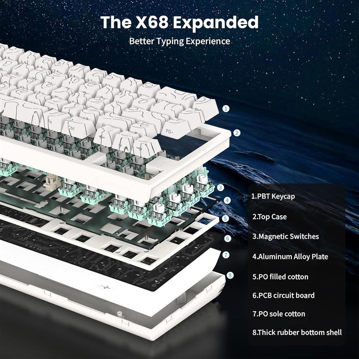 Attack Shark X68 HE 60% Wired Gaming Keyboard - White Contours - PakByte Computers