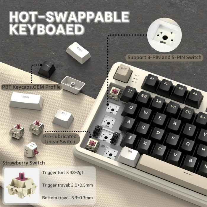 Attack Shark X75 Aluminum CNC Wireless Gaming Keyboard - Cheese White - PakByte Computers