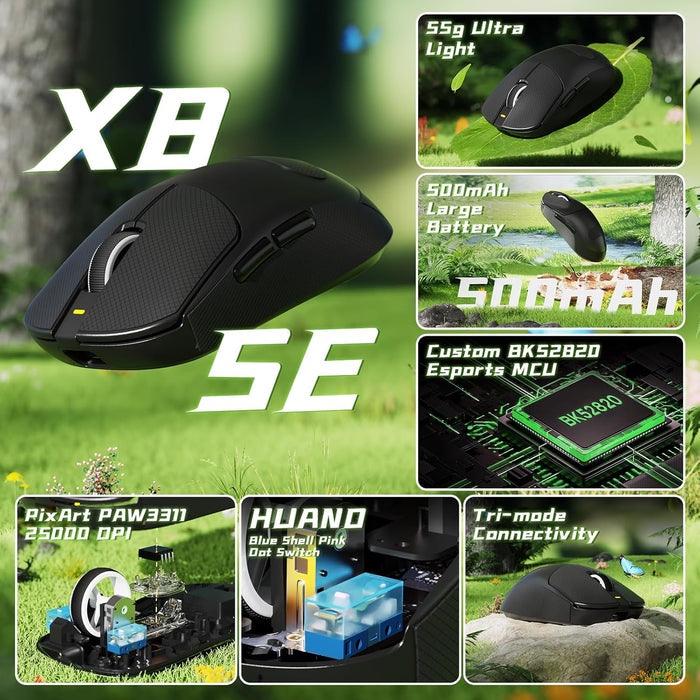 Attack Shark X8 SE Wireless Gaming Mouse - Black - PakByte Computers