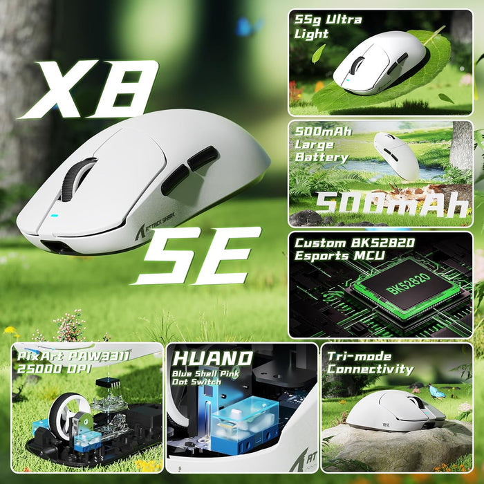 Attack Shark X8 SE Wireless Gaming Mouse - White - PakByte Computers
