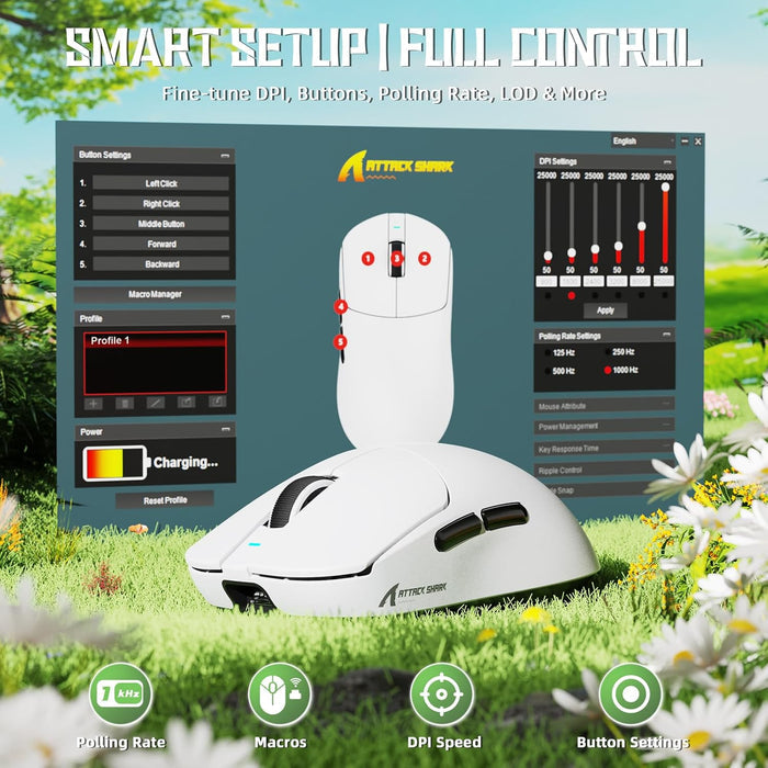 Attack Shark X8 SE Wireless Gaming Mouse - White - PakByte Computers