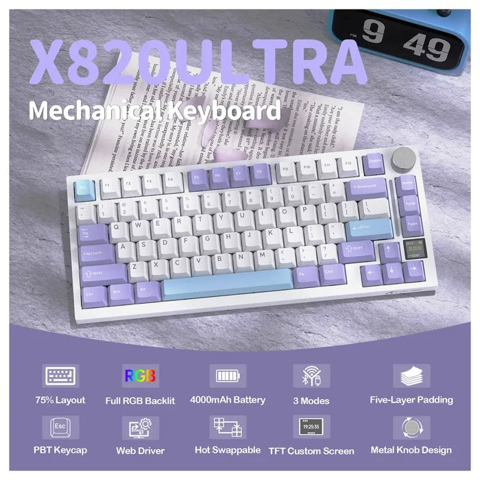 Attack Shark X820 75% Tri-Mode Ultra Mechanical Keyboard - Starlight White - Shark Switch