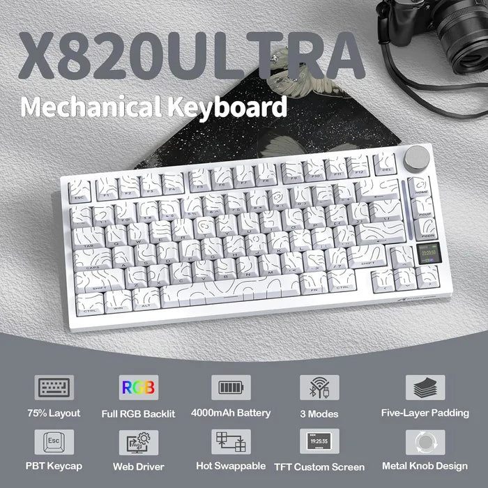 Attack Shark X820 Ultra Wireless Keyboard - White - PakByte Computers
