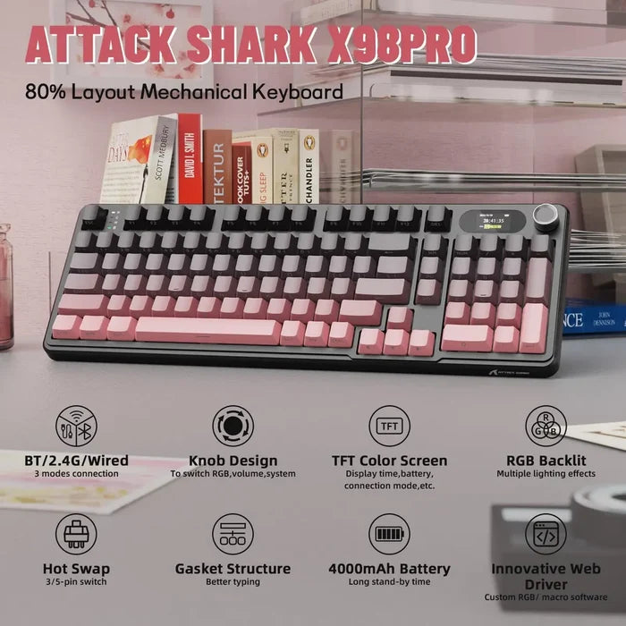Attack Shark X98 Pro Tri-Mode Wireless Mechanical Keyboard - Blackberry