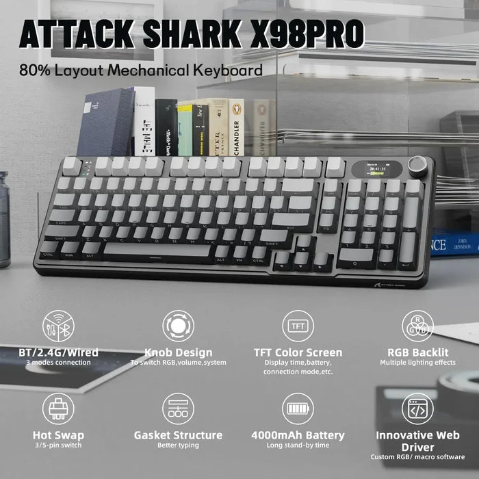 Attack Shark X98 Pro Wireless Mechanical Keyboard - Moonlight - PakByte Computers